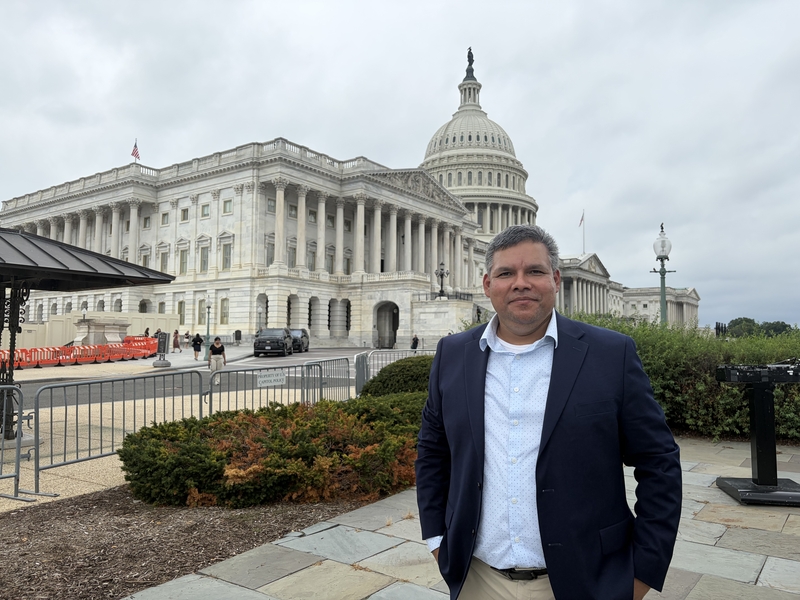 Jose Palma is the coordinator for the National TPS Alliance, advocating for Temporary Protected Status recipients across the U.S. He appeared with members of Congress outside the U.S. Capitol to urge the Trump administration to renew TPS for El Salvador. (Photo by Ariana Figueroa/States Newsroom)