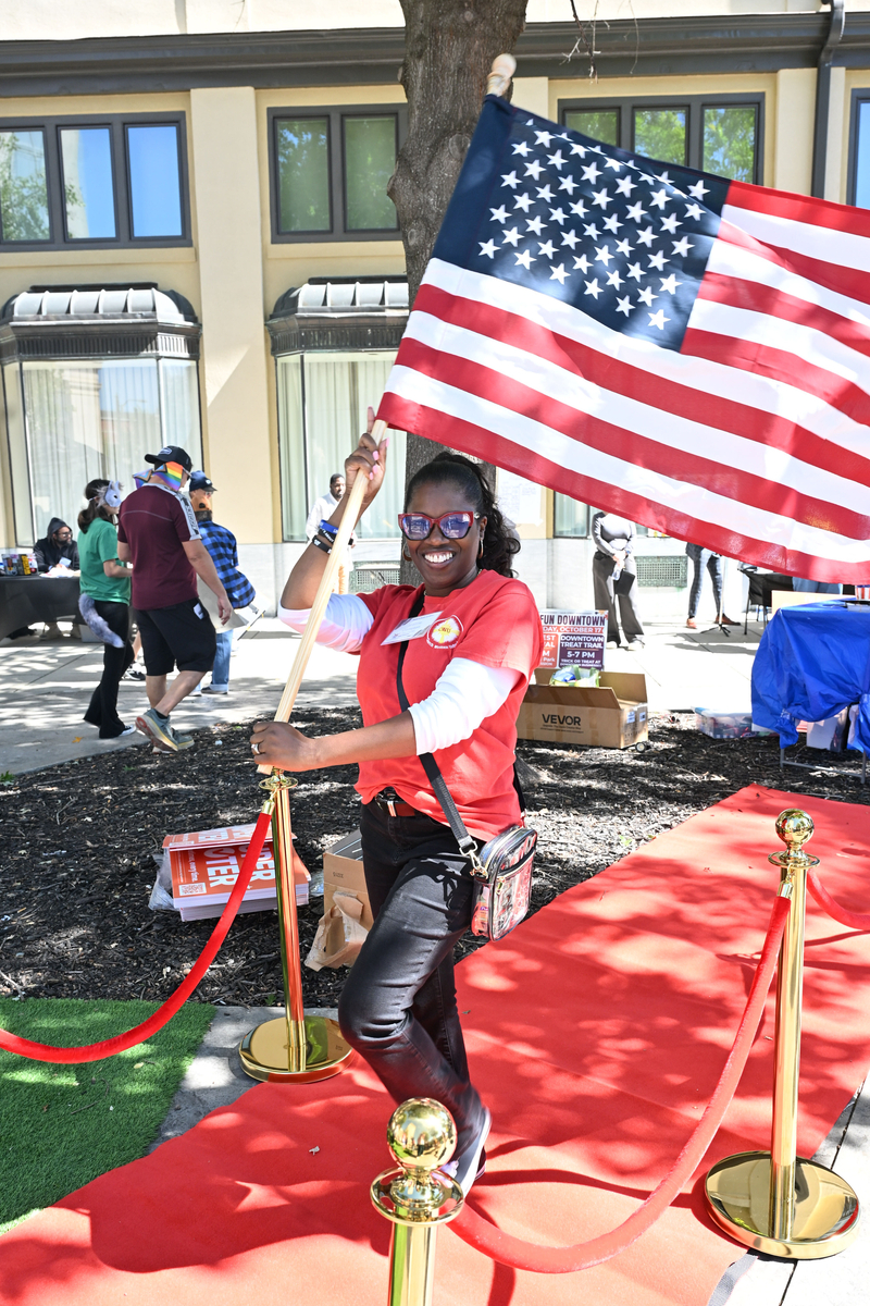 Joanne Compton said that she votes because her ancestors fought for her right to do so. “I'm standing on the shoulders of my ancestors, and I'm hoping that I'm making them proud because of the sacrifices that they made just for me to be able to vote. … I can also vote for the future generation (that) is coming up,” she said in downtown Montgomery, Alabama. (Photo by Anna Barrett/Alabama Reflector)