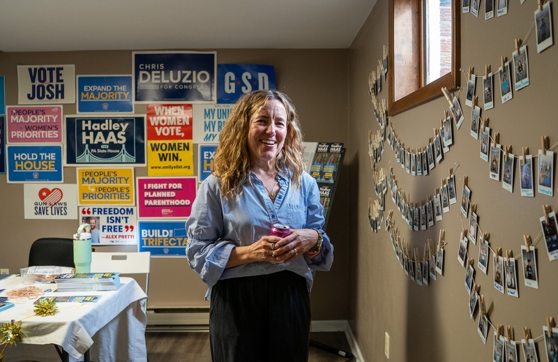 Hadley Haas, a southwestern Pennsylvania Democratic candidate for state House, discussed data center legislation in her campaign office in Moon Township on Oct. 16, 2026. (Photo by Ashley Murray/States Newsroom)