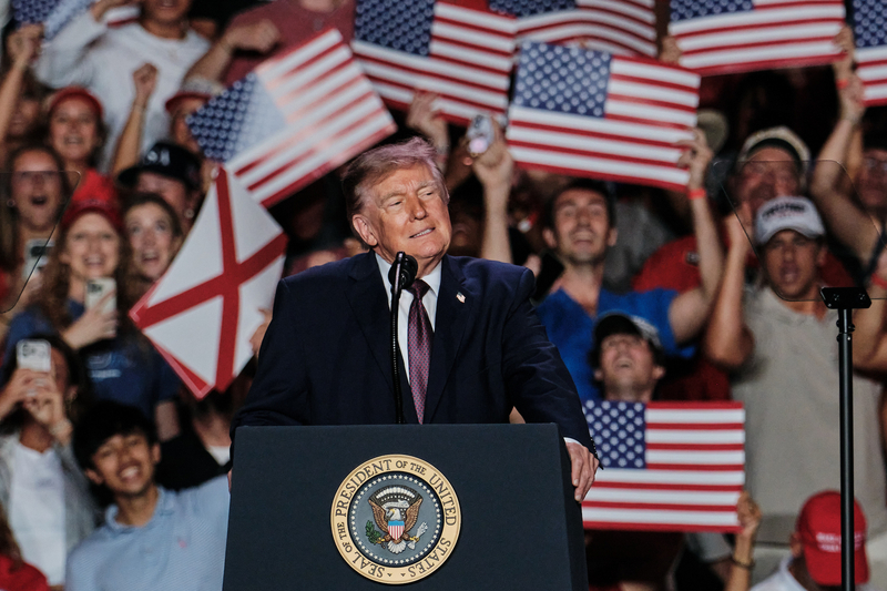 President Donald Trump speaks at the Mitchell Center at the University of South Alabama in Mobile, Alabama on Oct. 2, 2026, as he campaigns in GOP-leaning states ahead of the midterms. (Photo by Dan Anderson/Alabama Reflector)