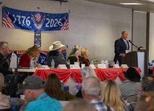 Wyoming Governor candidate Brent Bien speaks during the Wyoming Republican State Convention on Saturday, April 25, 2026, in Douglas. (Dan Cepeda/WyoFile)