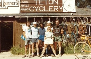 Teton Cyclery in the early 1980s, including owners Wendell, third from left and K.B., far right. (Connie Wieneke)