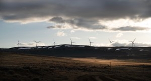 Wind turbines line the horizon near McFadden in April 2024. (Gabe Allen/WyoFile)