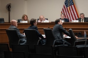 Secretary of the State Chuck Gray, front right, speaks to the House Corporations, Elections and Political Subdivisions Committee on Jan. 15, 2025. (Mike Vanata for WyoFile)