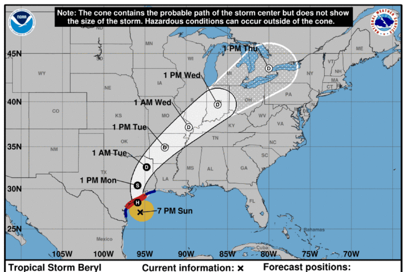 Tropical Storm Beryl is on a path to hit the Texas coast as a hurricane ...