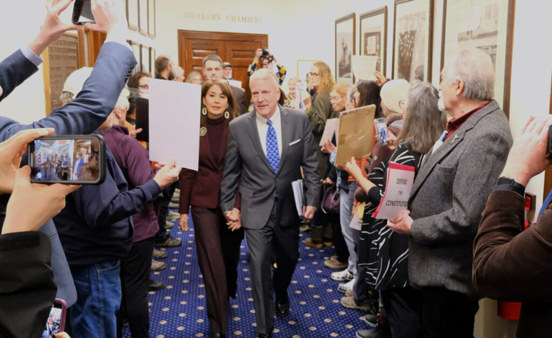 ‘You work for us not Trump!’ Demonstrators show up for U.S. Sen. Sullivan’s address to legislators
