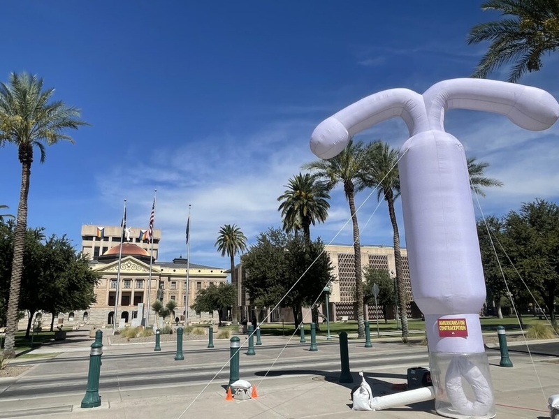 With giant IUD outside Capitol, Arizona Democrats call on GOP to protect contraception access