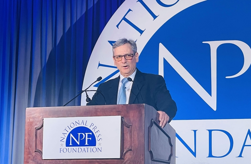 CT Mirror reporter Dave Altimari accepts an award from the National Press Foundation for the CT Mirror's series "Connecticut's Elder Care Reckoning" in Washington, D.C., on Feb. 15, 2024. ELIZABETH HAMILTON / CT MIRROR