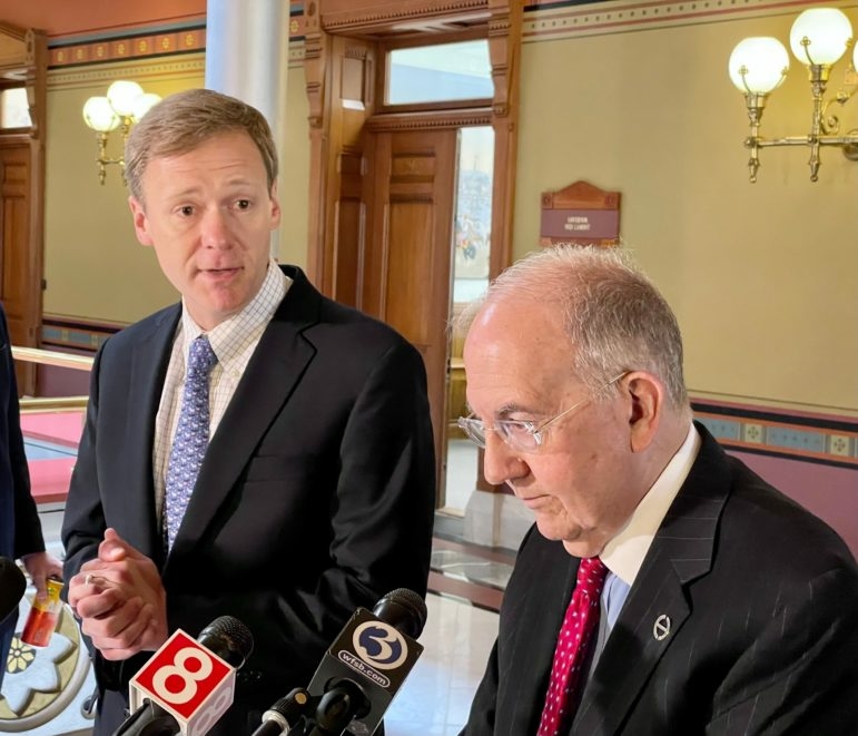 State House Speaker Matt Ritter, left, and Senate President Martin Looney, right, say reforms to budget controls must happen Credit: MARK PAZNIOKAS / CTMIRROR.ORG
