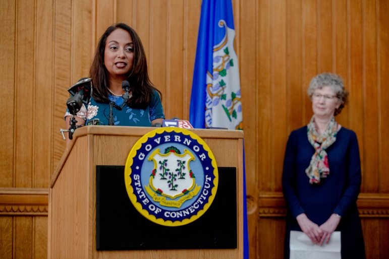 Dr. Manisha Juthani gives a speech in 2021. Credit: Yehyun Kim / ctmirror.org