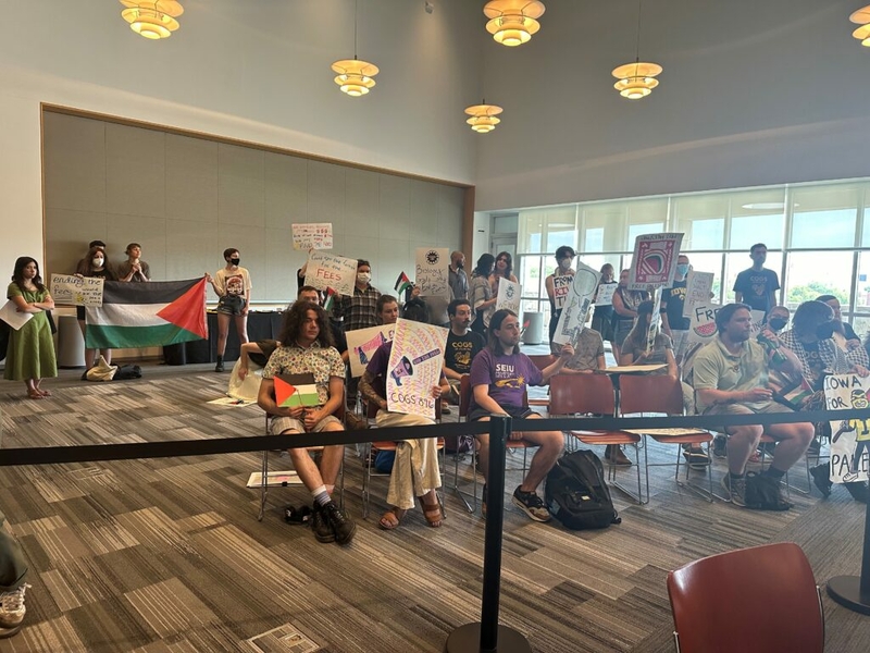 University of Iowa students protest at Iowa Board of Regents meeting