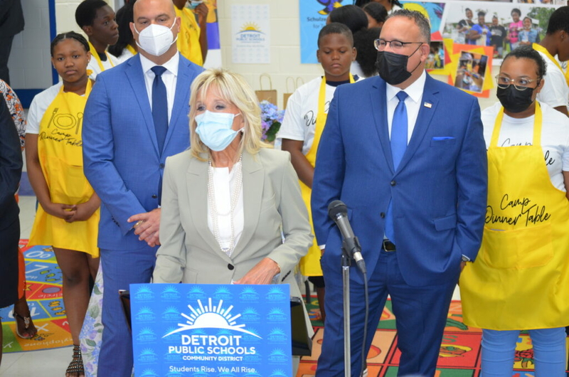 Jill Biden during Detroit school visit: âSee how far weâve come since March two years agoâ