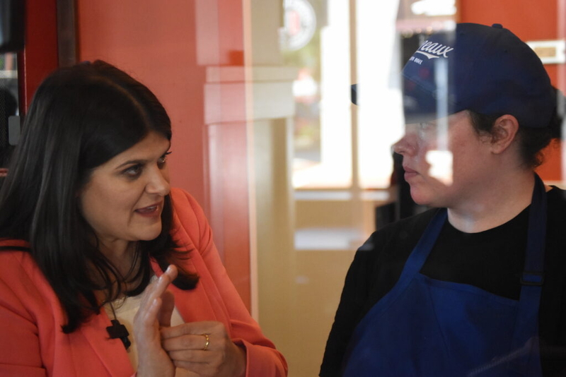 Stevens courts McMorrow supporters, leans into electability pitch at small business visit