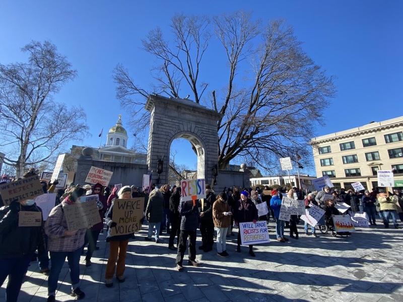 Hundreds gather outside the State House to protest Project 2025 and ...