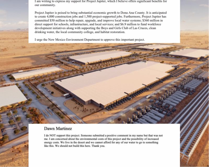New Mexico residents say their names used without permission to support Project Jupiter data center