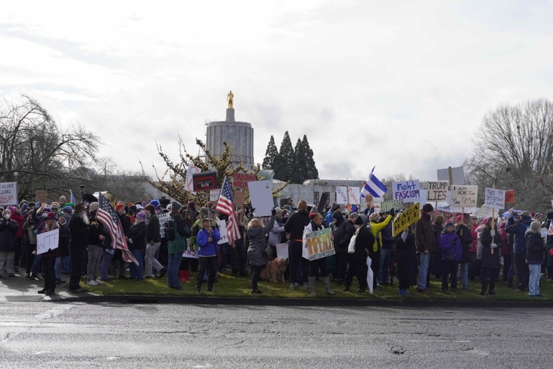 Hundreds rally in Salem, Portland against Trump, Musk moves on funding, against agencies