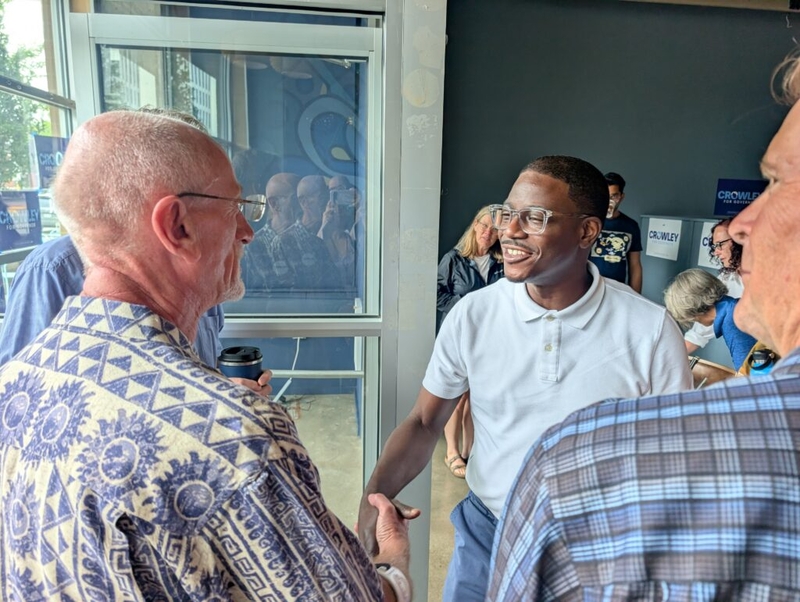 Milwaukee County Executive David Crowley meets voters in Madison with five days until Election Day
