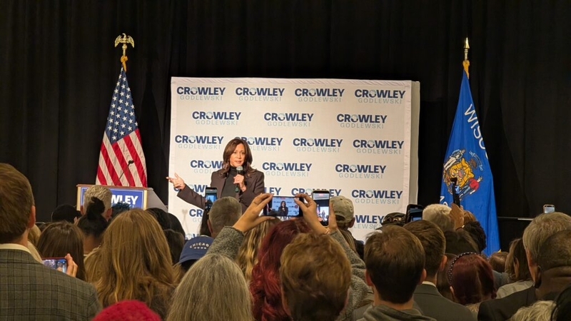 At rally for David Crowley, Kamala Harris addresses women burdened by high costs