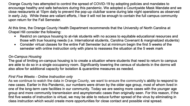 Orange County Health Director to UNC-Chapel Hill: Go online as default for Fall semester, restrict on-campus housing