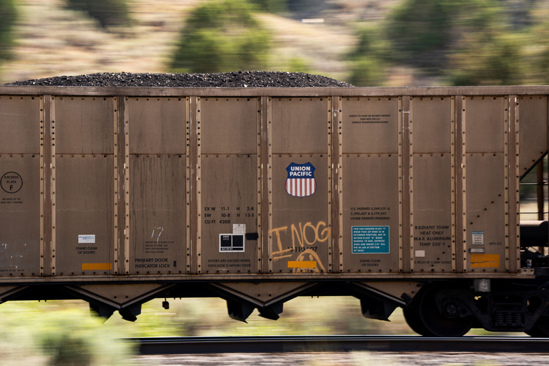 A train car carrying coal