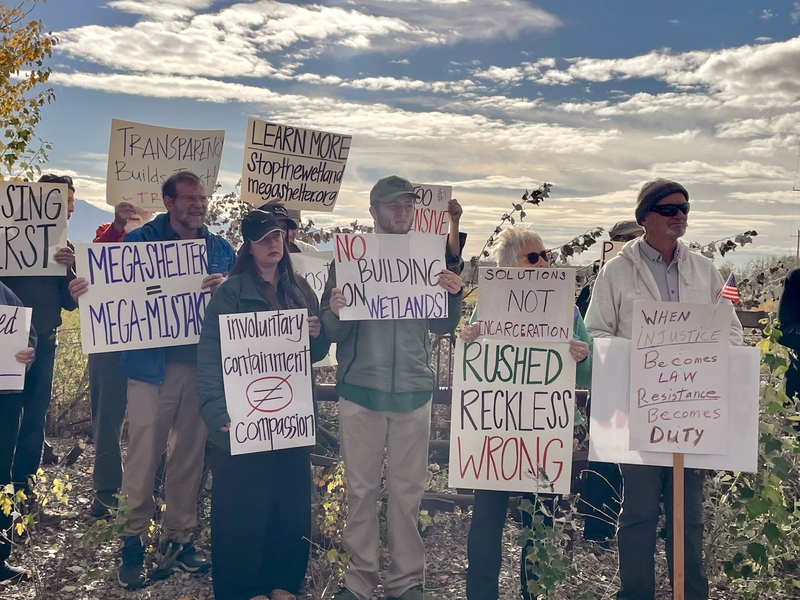 Homelessness advocates, environmentalists rally against homeless ‘mega shelter’
