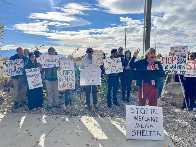 Homelessness advocates, environmentalists rally against homeless ‘mega shelter’