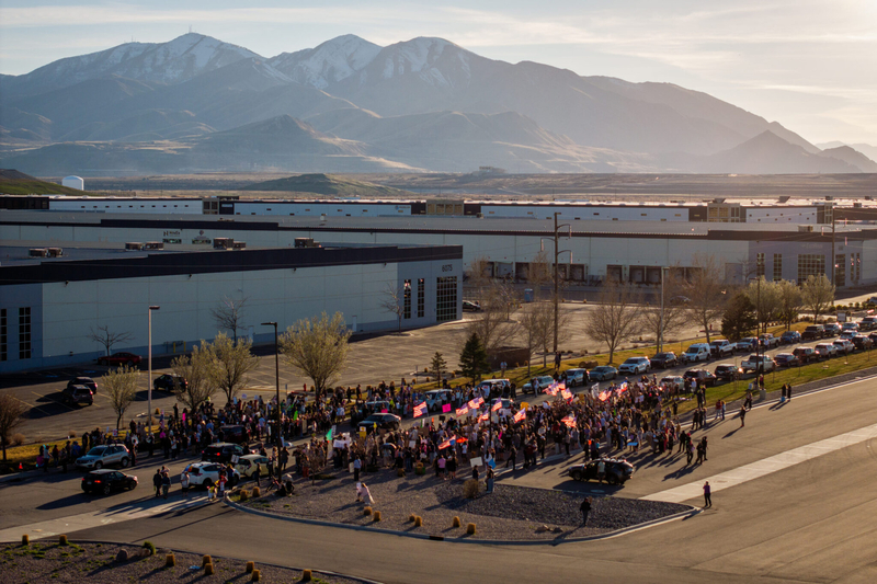 Hundreds demand ‘ICE out’ of Salt Lake warehouse set to become detention center