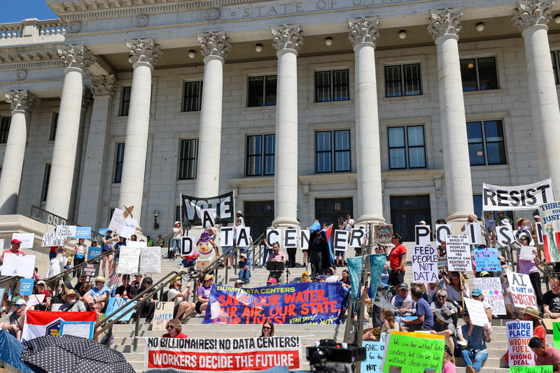 ‘Protect the water, the air, the land’: Hundreds demand halt on Box Elder data center plan