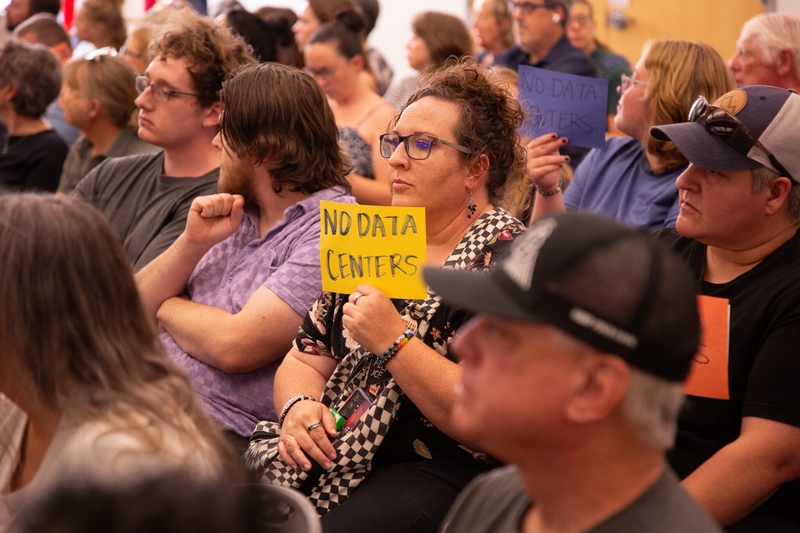 Opponents outnumbered supporters of a proposed shipping, manufacturing and data center hub near the Great Salt Lake's southern shore during a public hearing held on Monday, July 27 by the Utah Division of Water Quality. (Courtesy of Dave Noriega/ the Utah Department of Environmental Quality)