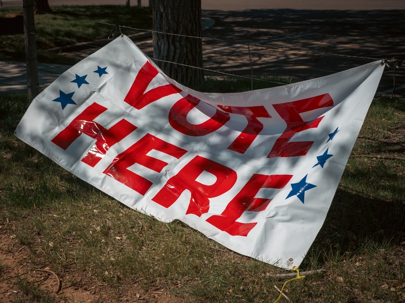 The sign says &amp;quot;vote here&amp;quot;