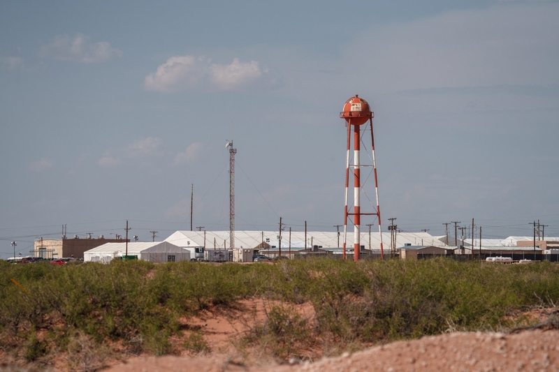 Camp East Montana, site of a migrant detention center on Fort Bliss in East El Paso, under construction in East El Paso on August 11, 2025.