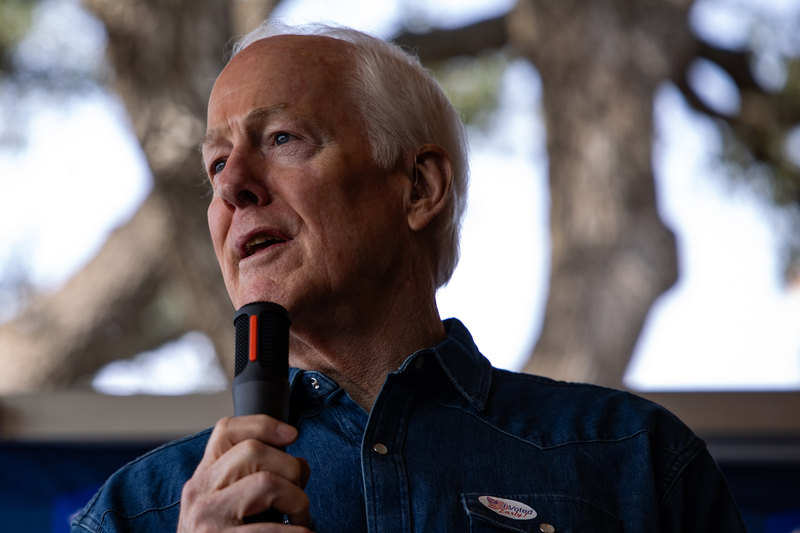 U.S. Sen. John Cornyn appears at a Get Out the Vote rally at Serranos in Austin on Feb. 17, 2026.