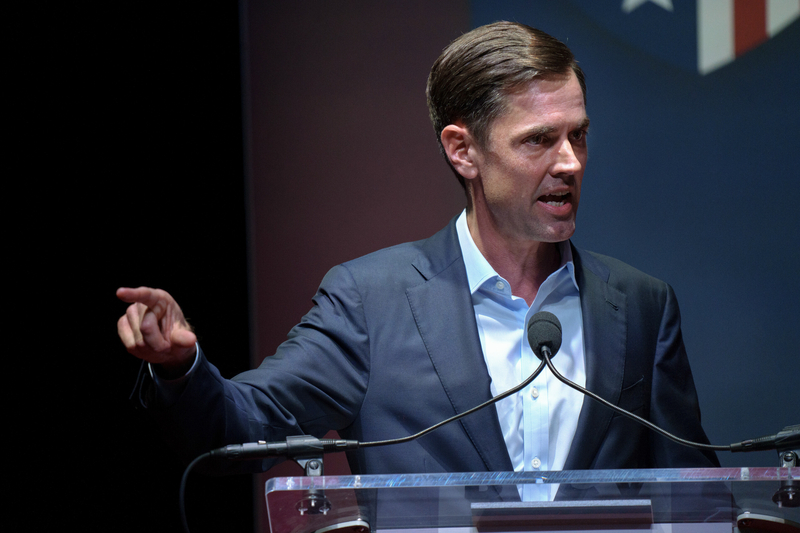 State Sen. Mayes Middleton, R-Galveston, speaks at a debate hosted by the Republican Attorneys General Association (RAGA) at the Grenada Theater in Dallas on Feb. 17, 2026.