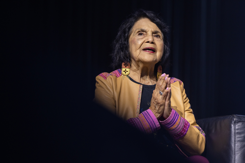 Dolores Huerta, civil rights leader and co-founder of the group that grew into the United Farm Workers of America, speaks at the Texas Democratic Convention in Corpus Christi on Friday, June 26, 2026.