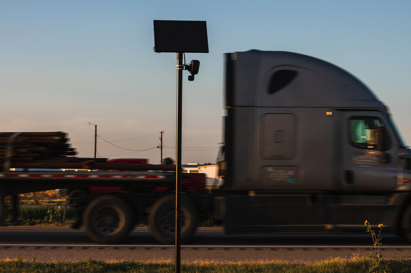 A Flock automatic license plate reader (ALPR) operated by Texas Department of Public Safety (DPS) records vehicles that drive past on State Highway 6 in Speegleville, Texas on Tuesday, July 28, 2026.