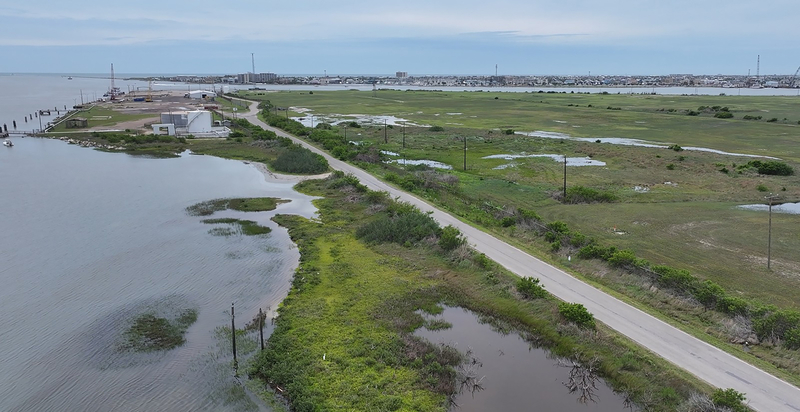 An aerial view of Harbor Island, where the Nueces River Authority is leasing property from the Port of Corpus Christi Authority to develop a seawater desalination plant.