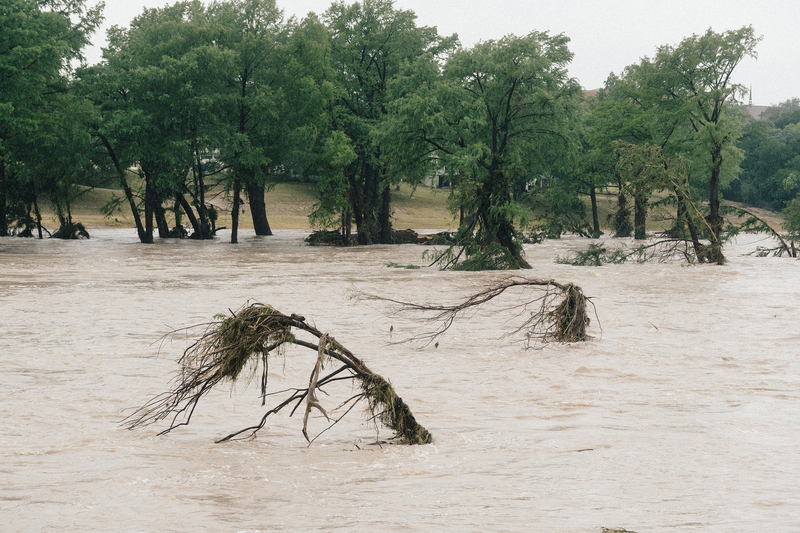 The flooded Guadalupe River in Lowry Park in Kerrville, Texas on July 16, 2026.