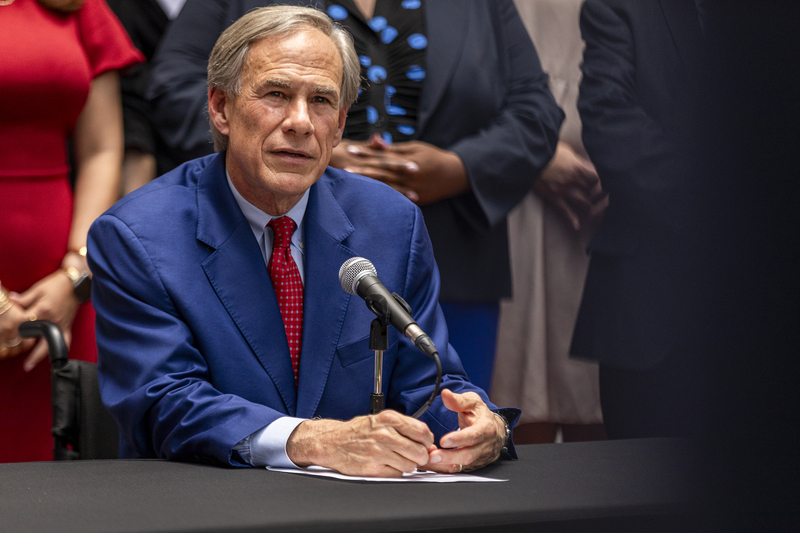 Gov. Greg Abbott answers questions from the media during a press conference in Austin on Aug. 10, 2026.