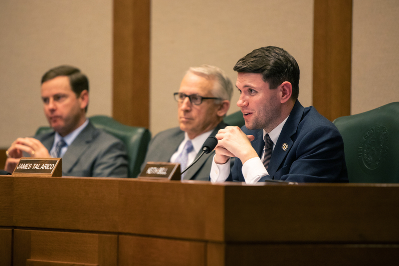 State Rep. James Talarico, D-Round Rock, hears public testimonies during a House Public Education Committee meeting on March 12, 2019.