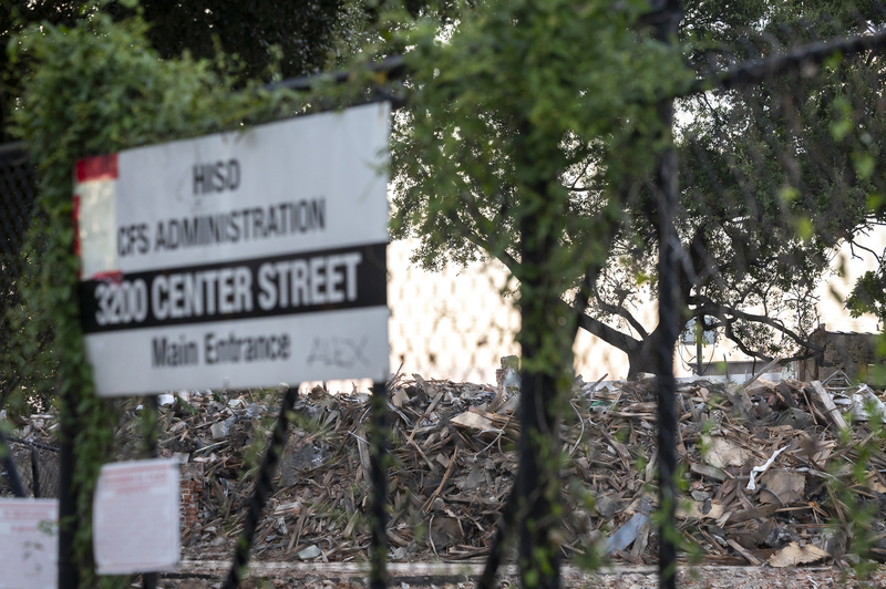 Piles of debris are all that remain of the Harper School in Houston, a 99-year-old structure built to serve Black students during segregation on Sept. 16, 2026. Parents protested the sale of the historic building, which caught on fire and is being demolished after it was handed over to a private company.