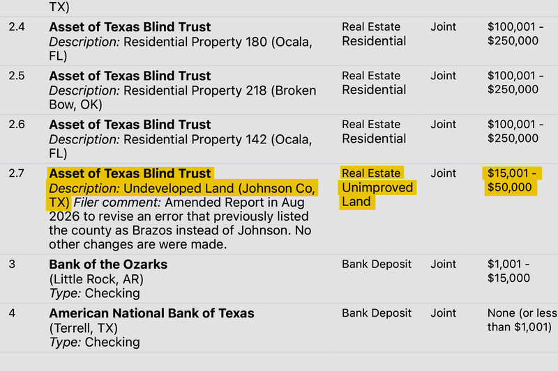 Ken Paxton omits rental income and mortgages from financial disclosures, obscuring his wealth