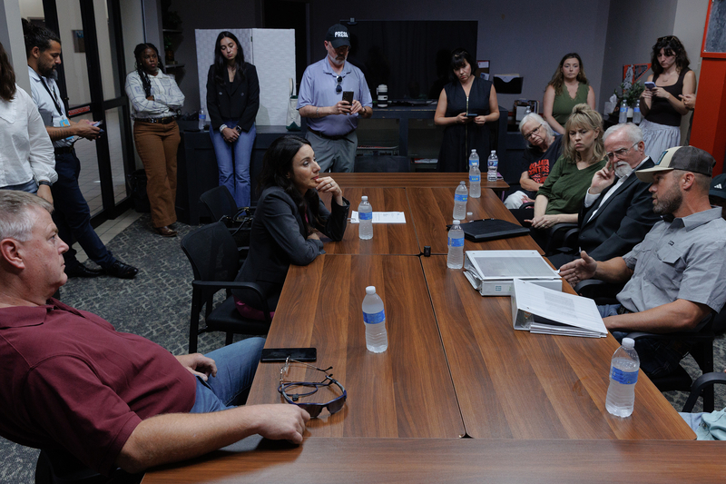 Democratic gubernatorial nominee Gina Hinojosa meets with Texan voters concerned about data centers in Corsicana on September 29, 2026. Corsicana is home to the RIOT data center, one of the largest single-site data center developments in North America, and there are more planned data centers and power plants planned for the area.