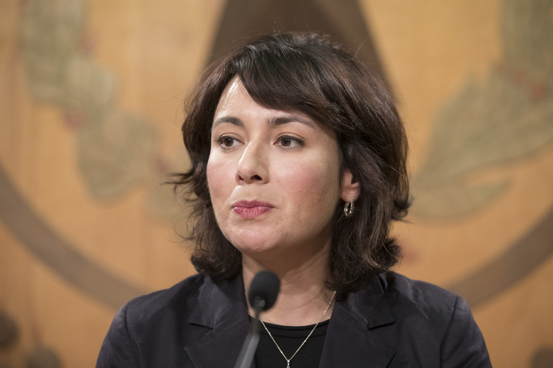 State Rep. Gina Hinojosa, D-Austin, speaks at a press conference at the Capitol in Austin on Jan. 26, 2017