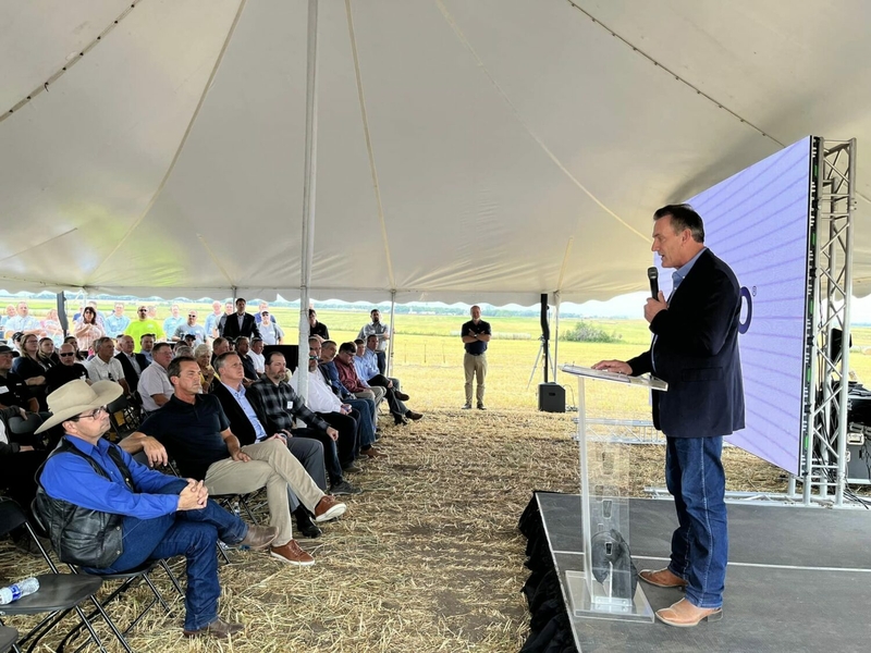 Lt. Gov. Larry Rhoden speaks at a ceremonial groundbreaking for Gevo's Net-Zero 1 project near Lake Preston on Sept. 15, 2022. (Courtesy Lt. Gov. Larry Rhoden/Twitter)