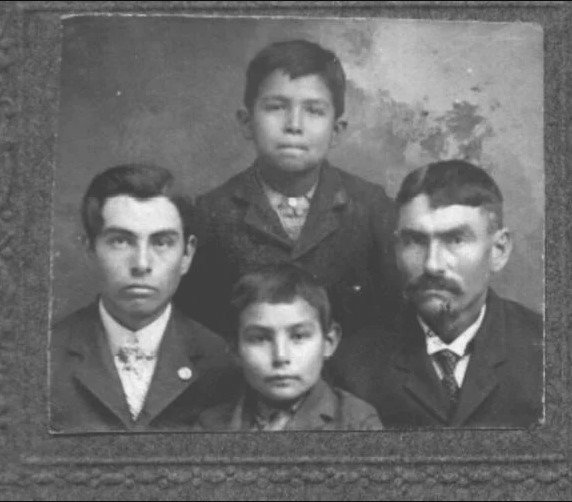 Members of the Sherman family including Mark Sherman, who died while escaping the Rapid City Indian School. In order: Top row, Mark Sherman; Second Row, William and Frank Sherman; bottom row George Sherman. (Photo courtesy of Ben Sherman)