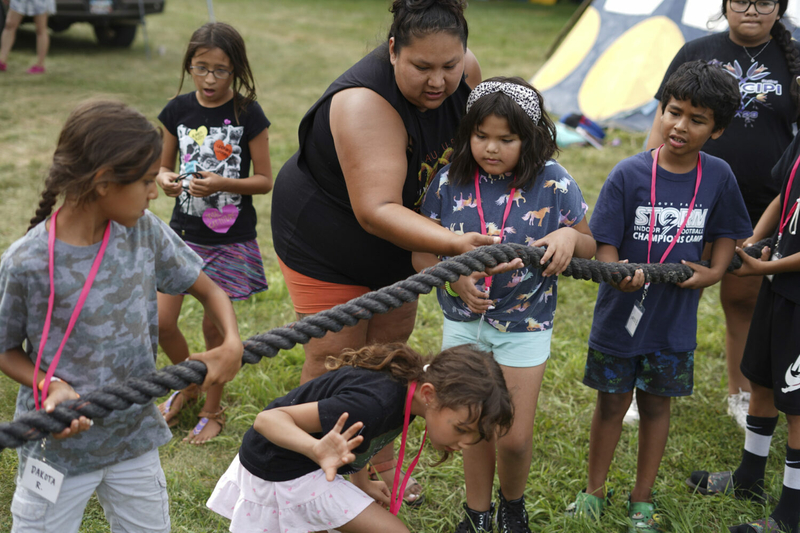 Kids prepare to play tug of war during the South Dakota Urban Indian Health summer culture camp in Sisseton. (Courtesy of SDUIH)