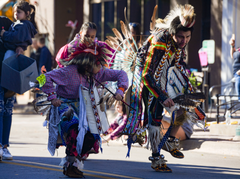Dancers participate in the Native American Day parade on Monday, October 10, 2022, on Phillips Avenue in Sioux Falls. (Erin Woodiel/Argus Leader)