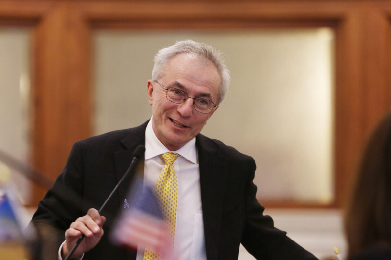 State Sen. Lee Schoenbeck, R-Watertown, speaks on the Senate floor on Feb. 5, 2024. (Makenzie Huber/South Dakota Searchlight)