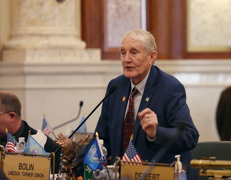 Sen. Jim Bolin, R-Canton, speaks on the state Senate floor on Feb. 20, 2024 in Pierre. (John Hult/South Dakota Searchlight)