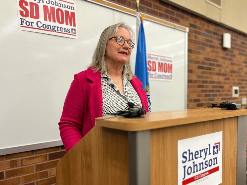 Sheryl Johnson talks about her candidacy for the Democratic nomination for South Dakota's U.S. House seat during an announcement March 6, 2024, in Sioux Falls. (Joshua Haiar/South Dakota Searchlight)